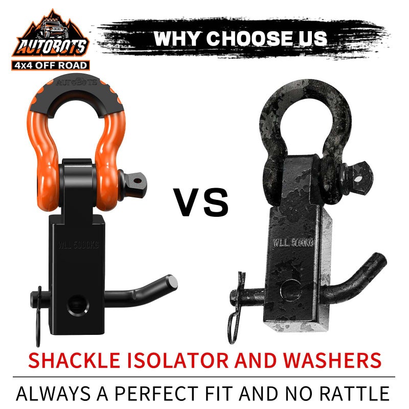 AUTOBOTS Tow Hitch Receiver 2", 45,000 Lbs Break Strength Shackle Hitch Receiver with 5/8" Screw Pin, 3/4 Shackle, Towing Accessories for Vehicle Trailer Recovery Off-Road Orange&Black - Image 5